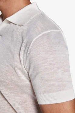 Cream linen blend knit polo shirt