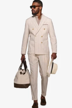Cream melange pinstripe double-breasted suit blazer