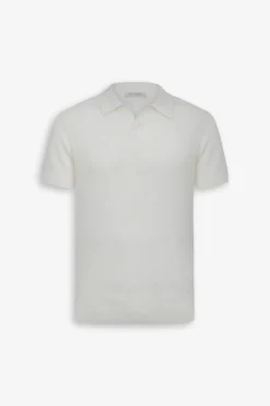 Cream open collar knit polo shirt