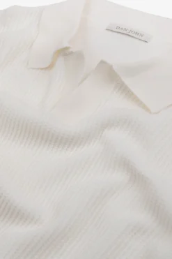 Cream open collar knit polo shirt