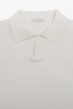 Cream open collar knit polo shirt