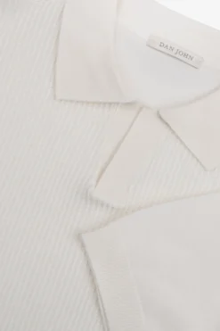 Cream open collar knit polo shirt