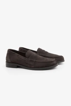 Dark brown college suede loafers