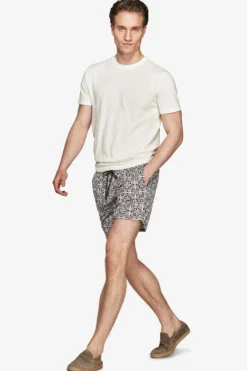 Dark brown ethnic print swim trunks