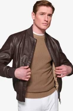 Dark brown leatherette bomber jacket