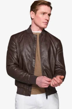 Dark brown leatherette bomber jacket