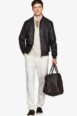 Dark brown leatherette bomber jacket