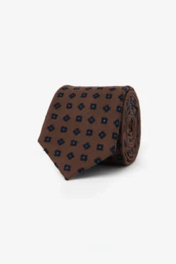 Dark brown micro flowers jacquard tie