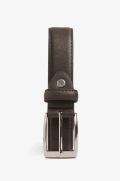 Dark brown Saffiano faux leather belt