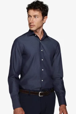 Denim effect slim gabardine shirt