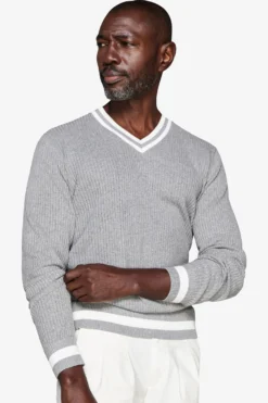 DNJ Gray V-neck sweater