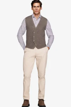 Dove gray double-breasted knitted waistcoat