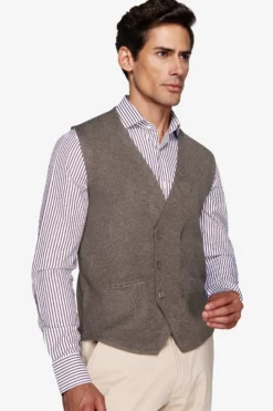 Dove gray double-breasted knitted waistcoat