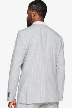 Gray double-breasted pinstripe blazer