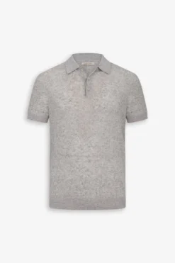 Gray flat rib knit polo