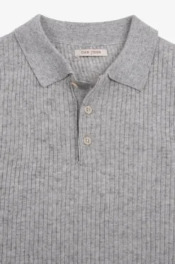 Gray flat rib knit polo