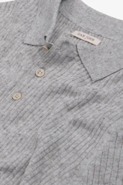 Gray flat rib knit polo
