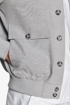 Gray stretch canvas bomber jacket