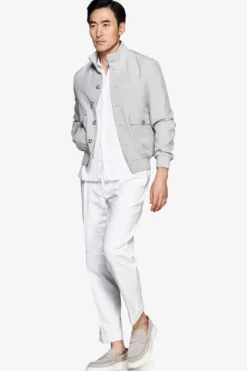 Gray stretch canvas bomber jacket