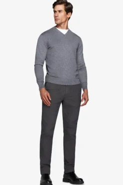 Gray V-neck sweater