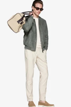 Green ecosuede perforated bomber jacket