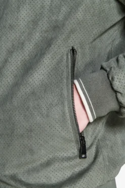 Green ecosuede perforated bomber jacket