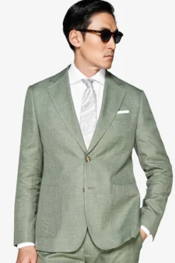 Green slub fabric blazer