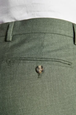 Green slub fabric trousers