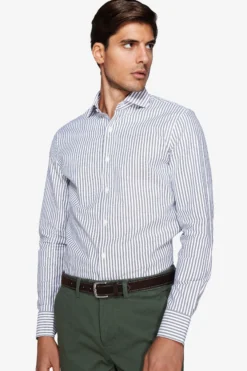 Green striped textured shirt