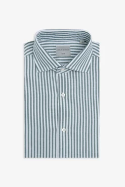 Green striped textured slim shirt