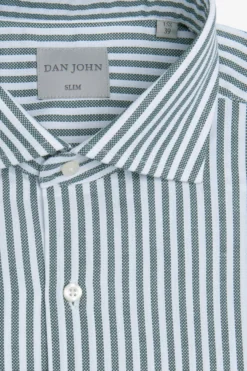 Green striped textured slim shirt