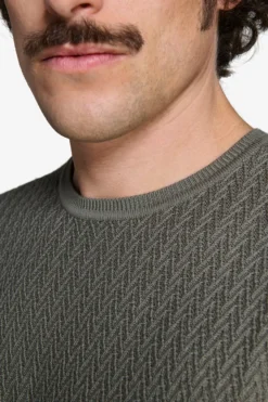 Green textured crewneck sweater