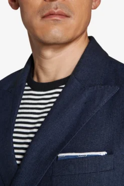 Indigo twill double-breasted blazer