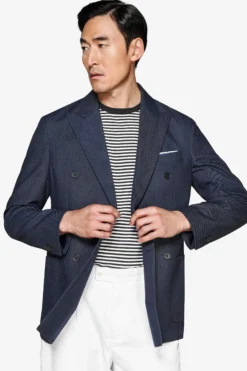 Indigo twill double-breasted blazer