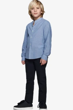 KIDS Avion mandarin collar linen blend shirt