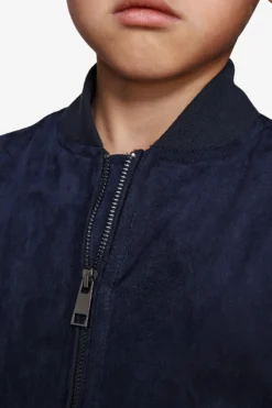 KIDS Blue ecosuede full zip bomber jacket