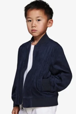 KIDS Blue ecosuede full zip bomber jacket