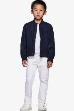 KIDS Blue ecosuede full zip bomber jacket