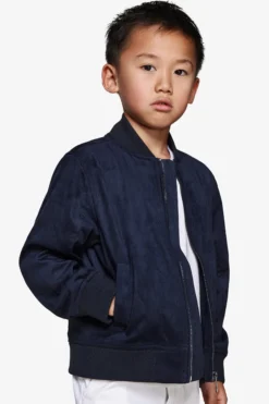 KIDS Blue ecosuede full zip bomber jacket