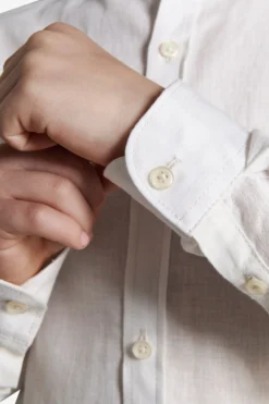 KIDS Cream linen blend mandarin collar shirt