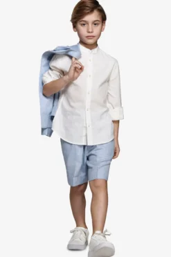 KIDS Cream linen blend mandarin collar shirt