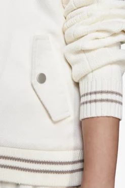 KIDS Cream two-material linen blend bomber jacket