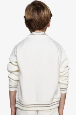 KIDS Cream two-material linen blend bomber jacket