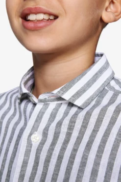 KIDS Green striped linen blend shirt