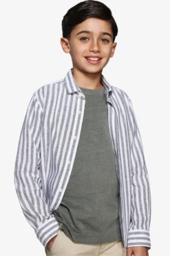 KIDS Green striped linen blend shirt