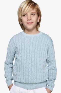 KIDS Light blue braided crewneck sweater