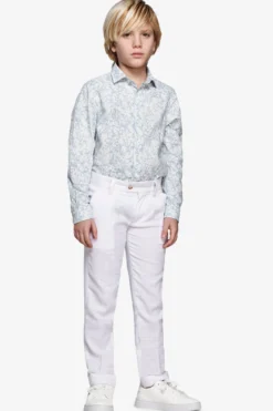 KIDS Light blue floral print linen blend shirt