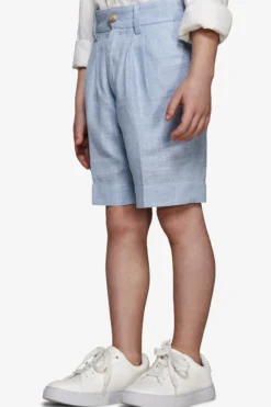 KIDS Light blue linen blend pleated Bermuda shorts