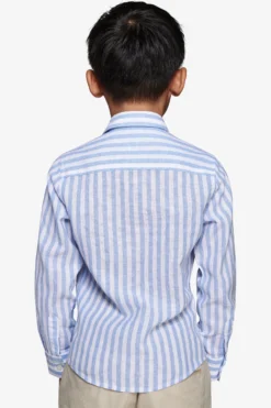 KIDS Light blue striped linen blend shirt