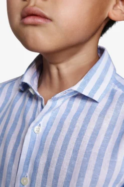 KIDS Light blue striped linen blend shirt